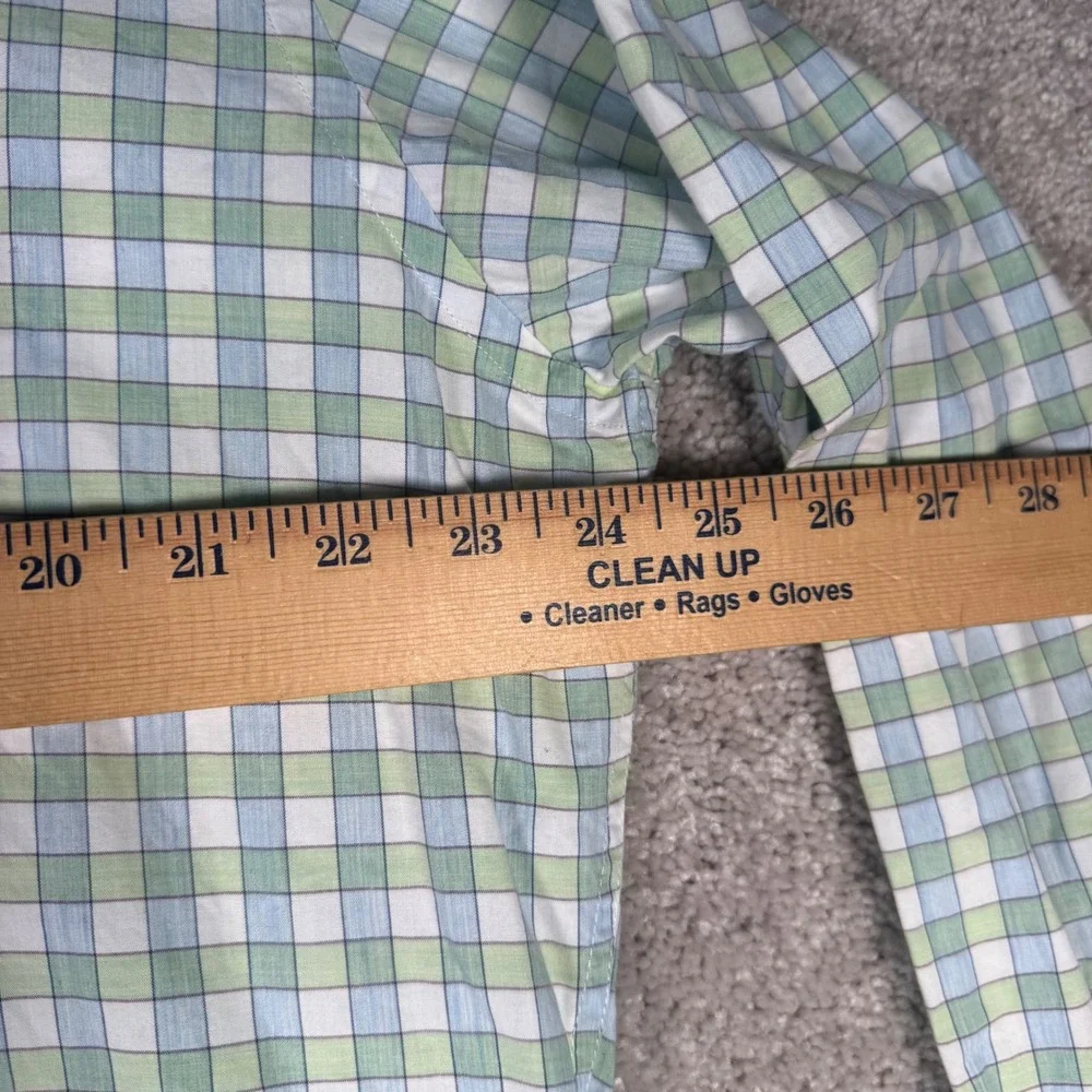 Peter Millar Men's Large Green Blue Gingham Plaid Button Down Shirt Long Sleeve